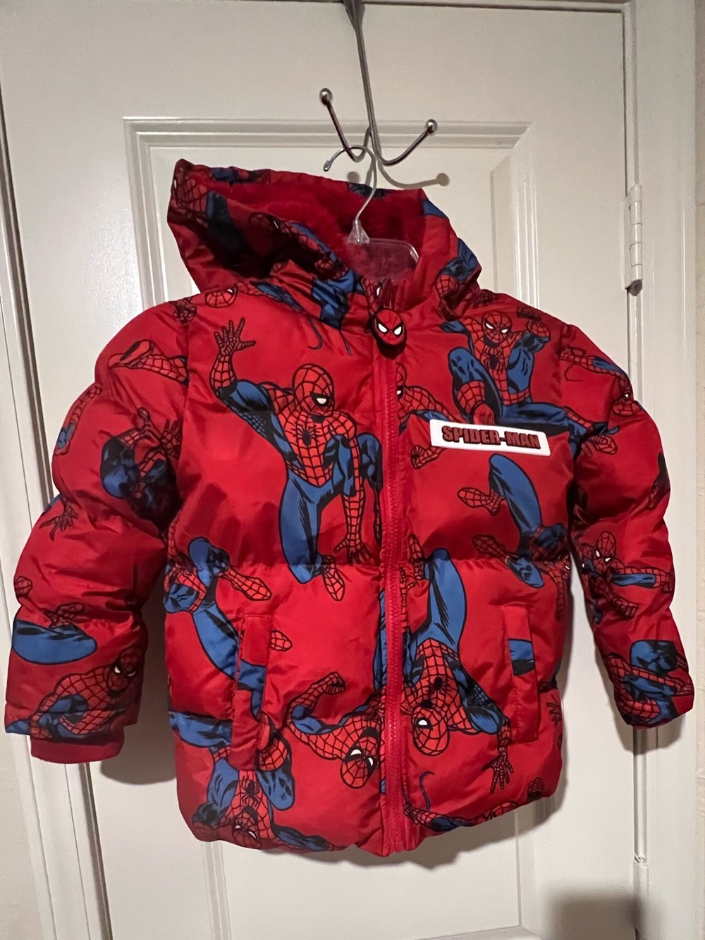 Marvel Spider-Man Boys Puffer Jacket Hooded Red Size S 6/7